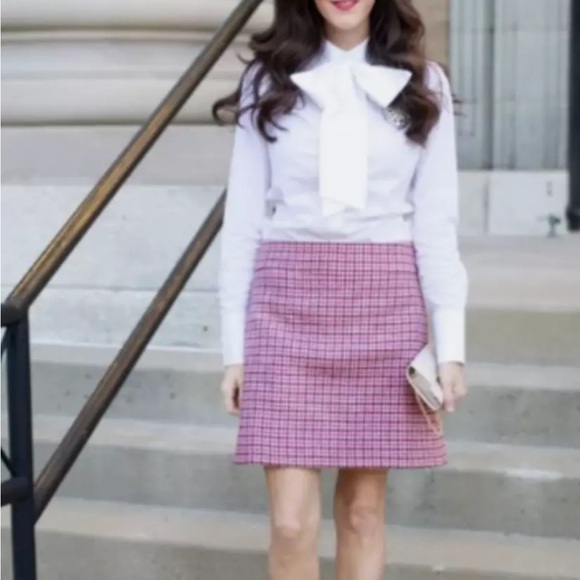 J. Crew Red and Navy Wool Houndstooth Skirt size 12 - Picture 6 of 7